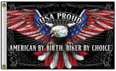 Wholesale USA PROUD EAGLE AMERICAN BY BIRTH BIKER DELUXE 3 X 5  BIKER FLAG (Sold by the piece)